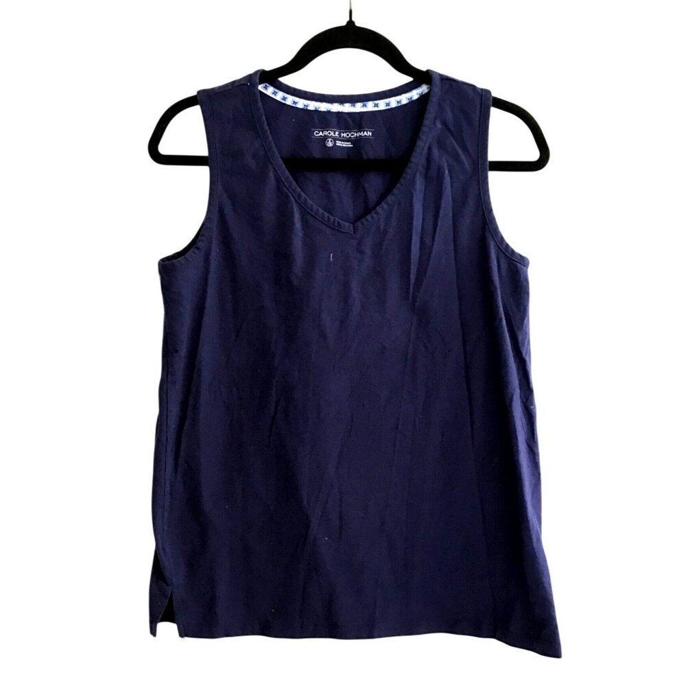 CAROLE HOCHMAN - WOMEN NAVY V-NECK COTTON TOP SIZE SMALL